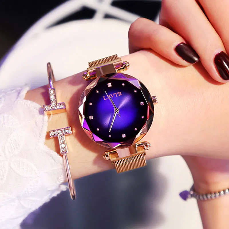 Rose Gold Starry Sky Diamond Womens Watch Waterproof Fashion Wristwatch - Image 5